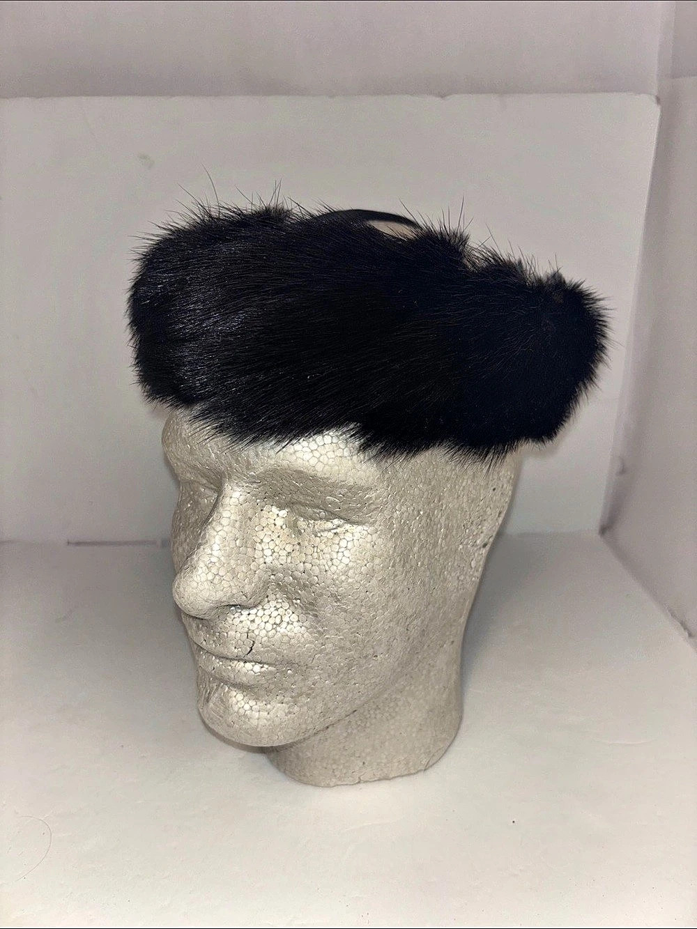 Lady Boss Black (Faux?)Fur Headband Hat Crossack Open Crown Halo